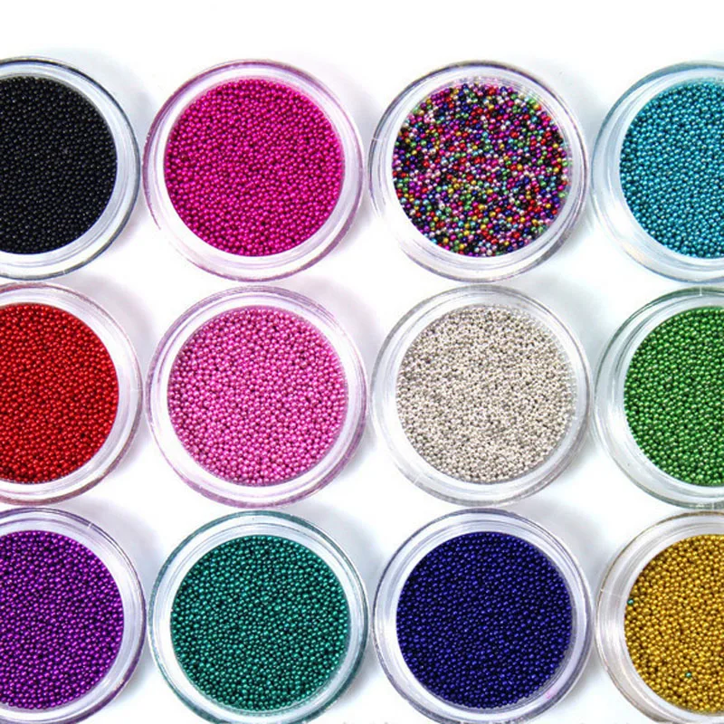 12 цветов/банки/лот бусины для ногтей железная Икра 3D/УФ гель украшения
