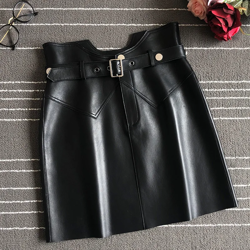 Lautaro Короткая черная кожаная юбка женская с поясом Белые юбки из искусственной