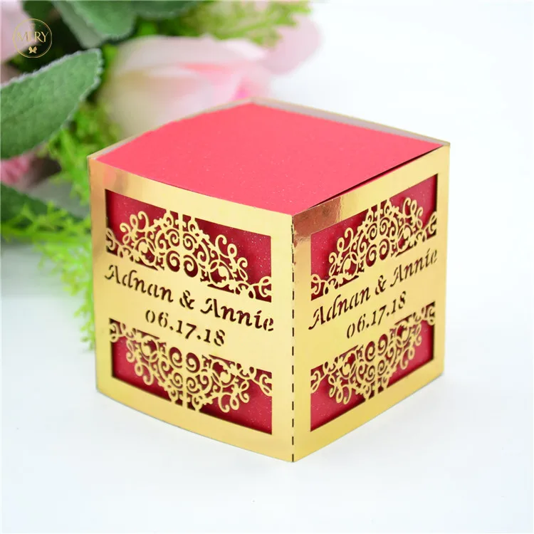 Fascinantes cajas personalizadas en forma de cubo combinado cortadas con láser, recuerdo de boda