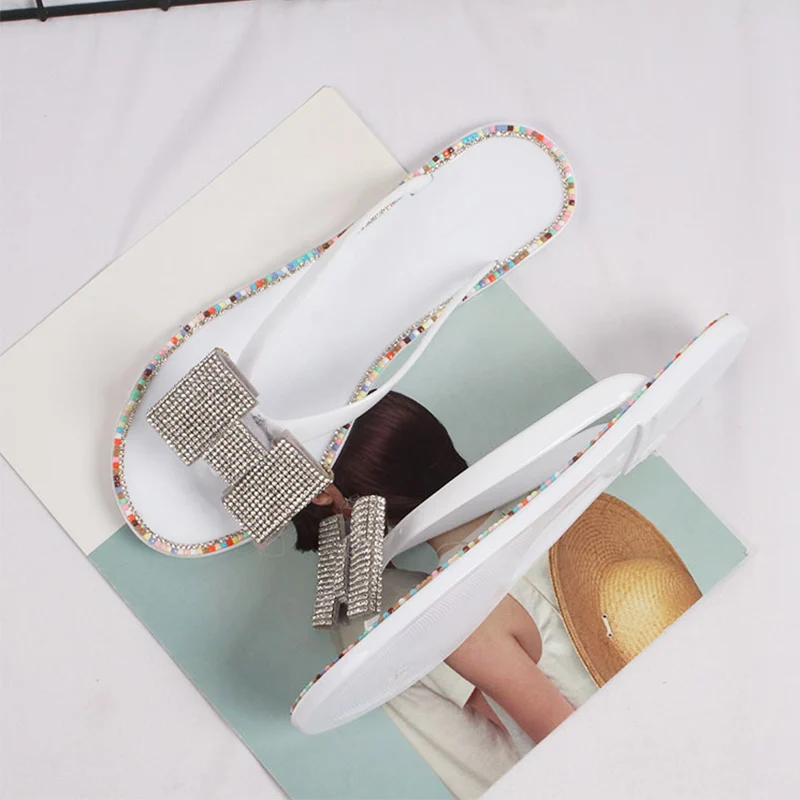 Women Slippers Bowknot Woman Flat Clip Toe Crystal Female Slides Flip Flops Outdoor Sandals Ladies Beach Shoes Summer 2020 | Обувь