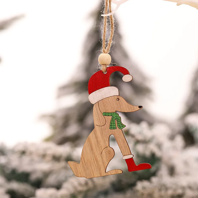 1pcs dog C 4 шт. рождественские украшения деревянные Мультяшные Подвески с автомобилем милые животные собака Рождественская елка подвесные рождественские украшения для дома - Цвет: 1pcs dog C