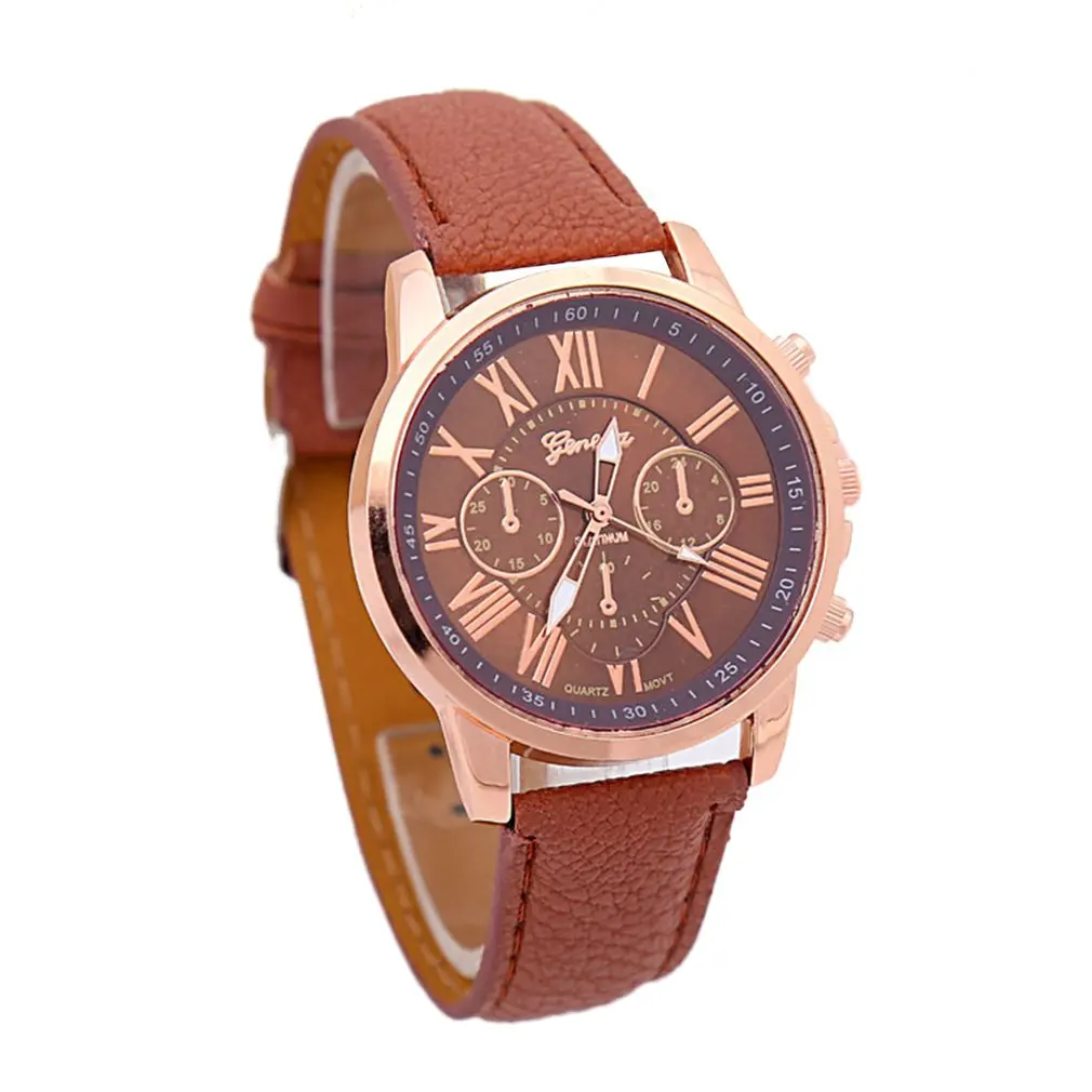 Fashion Brand Multi-function Analogue Round Big Dial Quartz Leather Strap Watch Wristwatch Coloful Strap