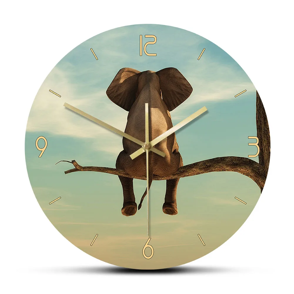 Бесшумные настенные часы с изображением слона в сухом дереве гостиной|Настенные