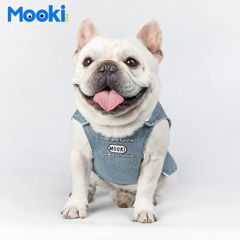 MOOKIPET одежда для кошек и собак модный джинсовый жилет с улыбкой Мопсов
