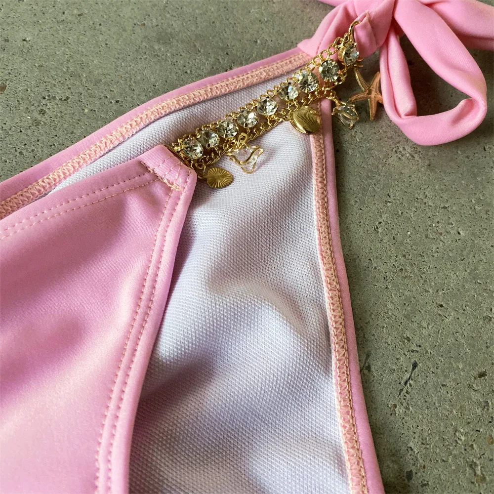 Fashion Trend Leisure Beach Cross Hanging Diamond Jewelry Diamond-studded Fine Beauty Bikini Bandage Split Swimsuit Multicolor