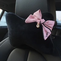 cute bowknot universal car seat headrest neck pillow rhinestones supplies auto waist support car accessories interior for women