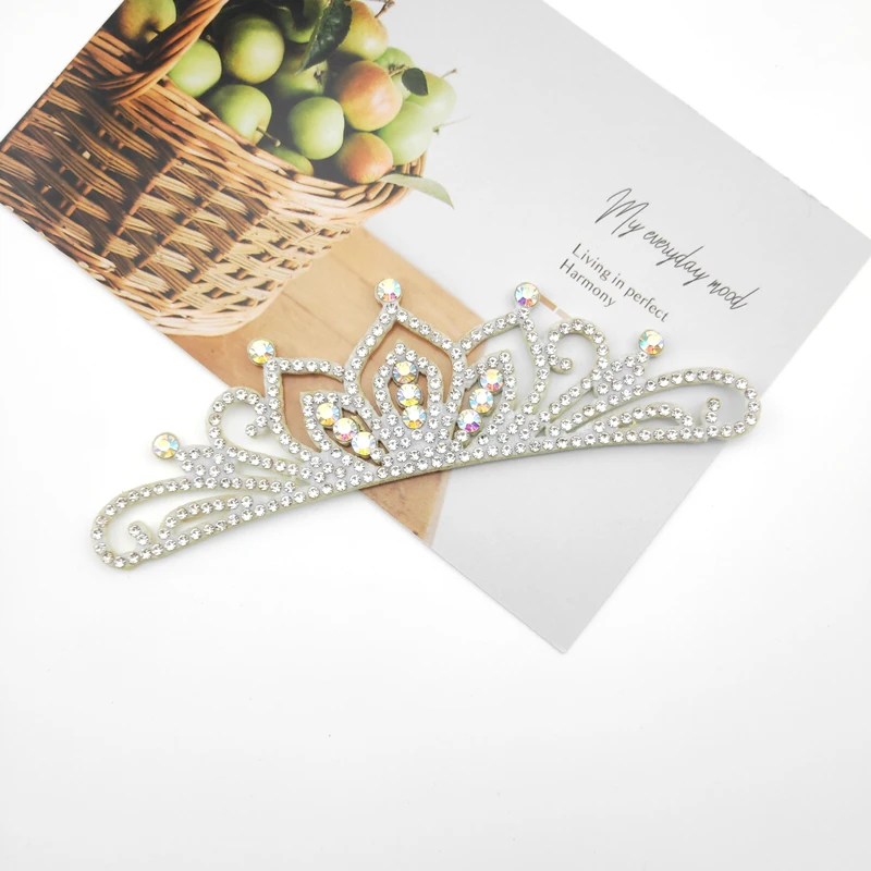 13*4CM Prinzessin Strass Weiß Crown Applique Für Handwerk Hochzeit Kleidung Decor Patch DIY Headwear Haar Clip Zubehör – Detail 2
