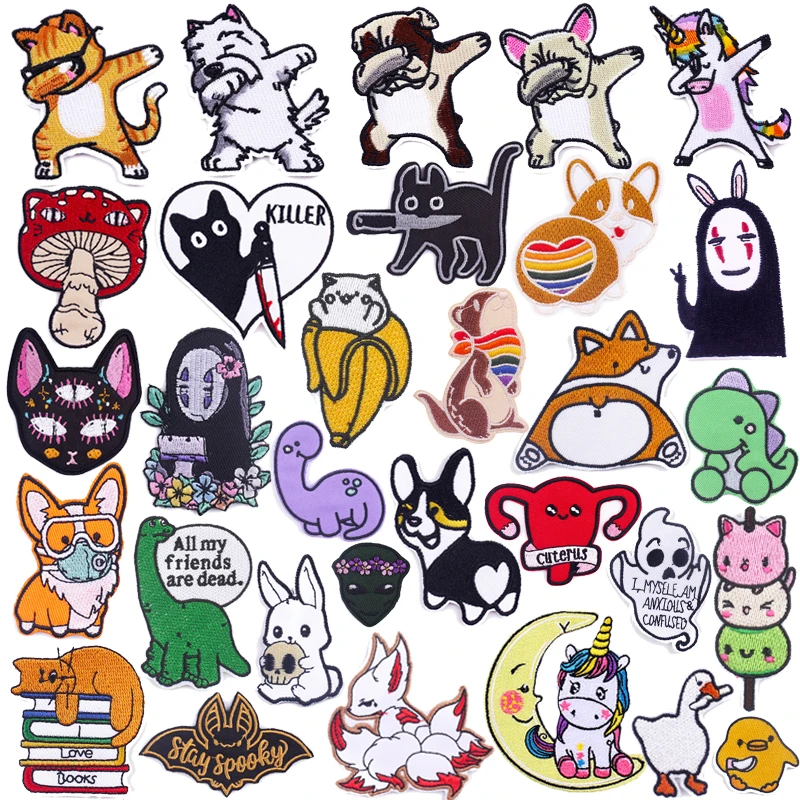 Милые Мультяшные аппликации с маленькими животными вышитые нашивки на одежду