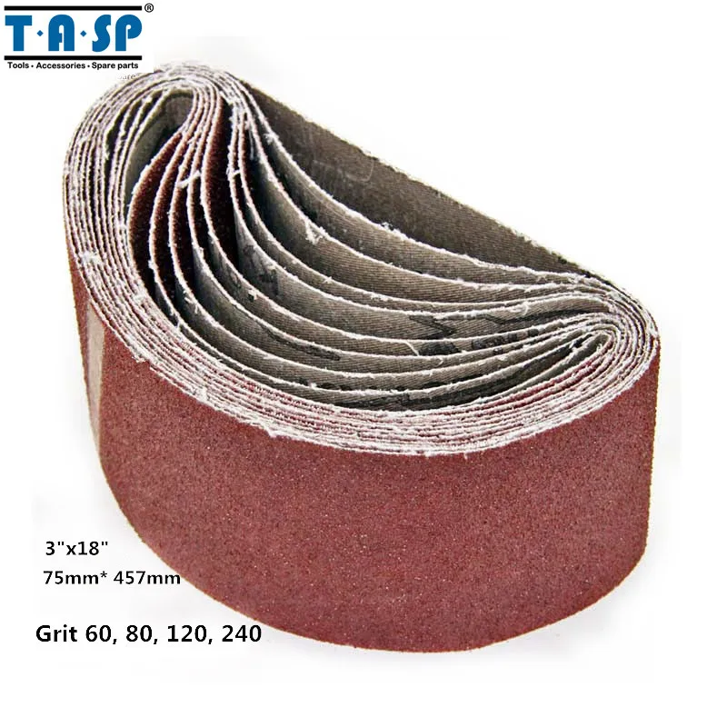 TASP 5pcs 3" x 18" Belt Sander Sandpaper 75x457mm Sanding Belt Aluminium Oxide Abrasive Woodworking Tools- MSB75457