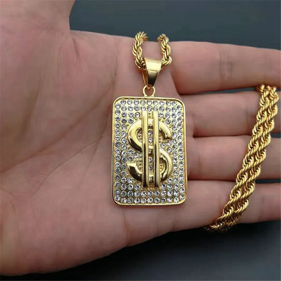 

Hiphop US Dollar Money Pendant Necklaces Male Stainless Steel Iced Out Bling Cubic Zirconia Men's Hip Hop Jewelry Dropshipping