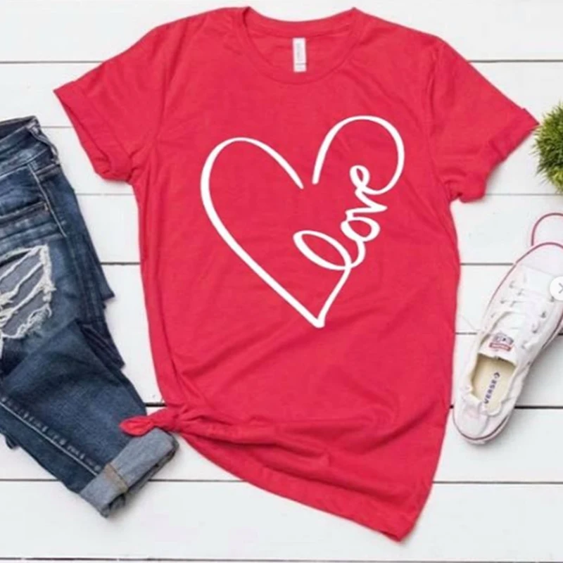 

Cute Love Red White T Shirt Short Sleeve Summer Women Aesthetic Female Tees Funny Tee Harajuku Top