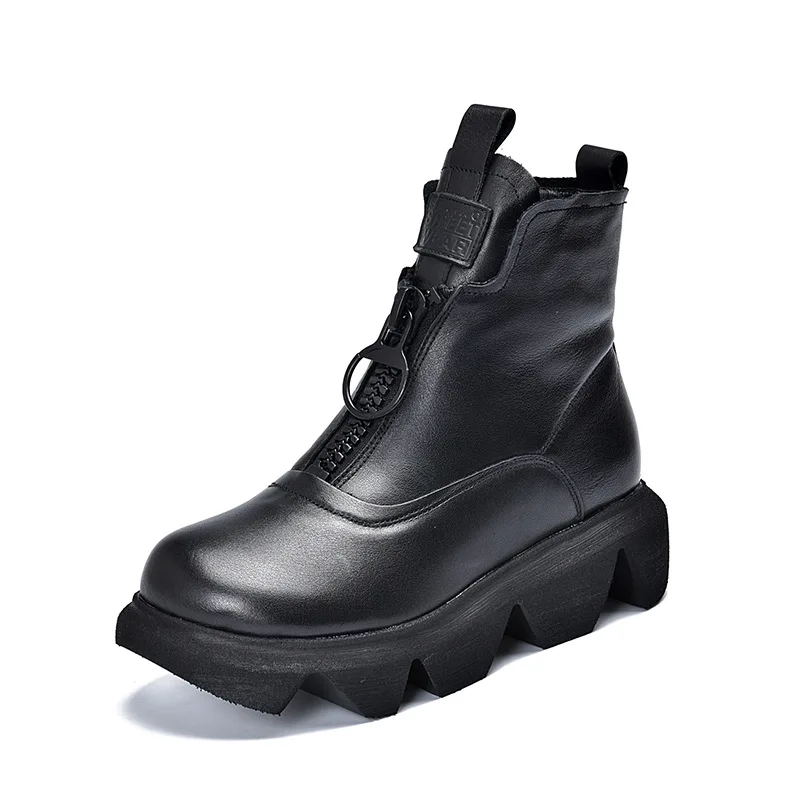 

YourSeason Ladies Winter Plush Platform Boots 2021 Warm Round Toe Handmade Ankle Casual Female Genuine Leather Zip Vintage Boots