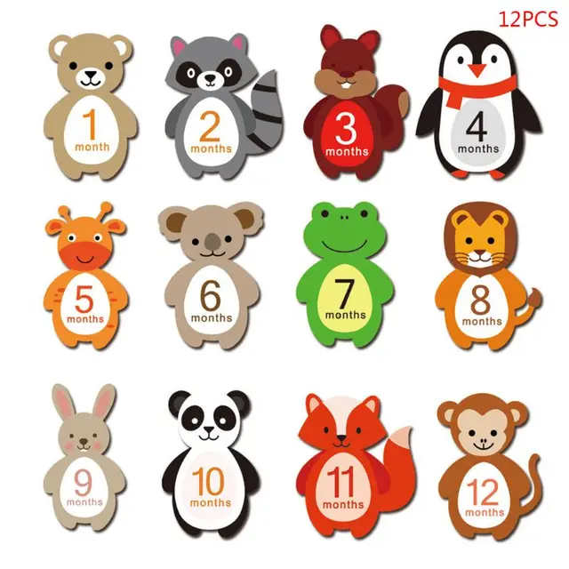 12PCS 1-12 Months Baby Monthly Milestone Sticker Baby Photography Props Photo Stickers  1