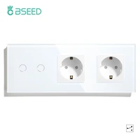 bseed 2 gang 2 way eu standard touch light switch with wall socket white black gold wall switch crystal glass panel 228mm