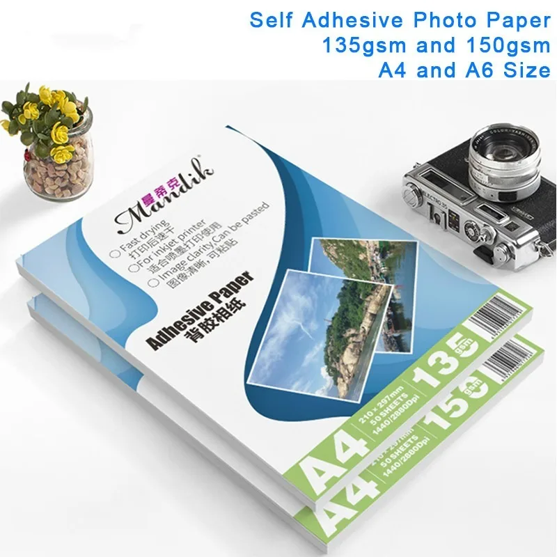 

A4 50Sheets A6 100Sheets 135g 150g Self-adhesive Inkjet Printing and Self-adhesive Stickers Photo Paper Inkjet Printing Stickers