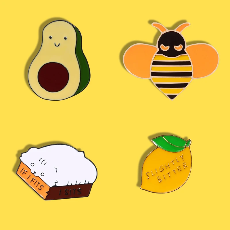 Женская эмалированная брошь с изображением мультяшного авокадо лимона пчелы