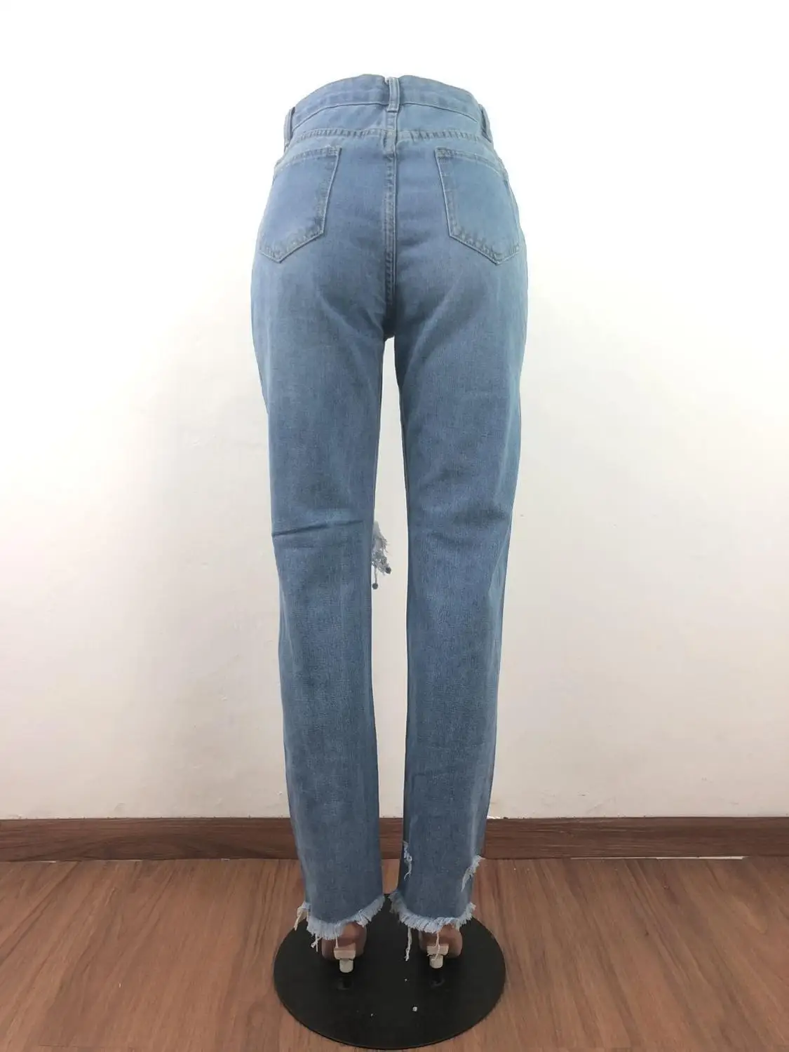 Женские повседневные длинные джинсы на молнии с дырками и высокой талией брюки