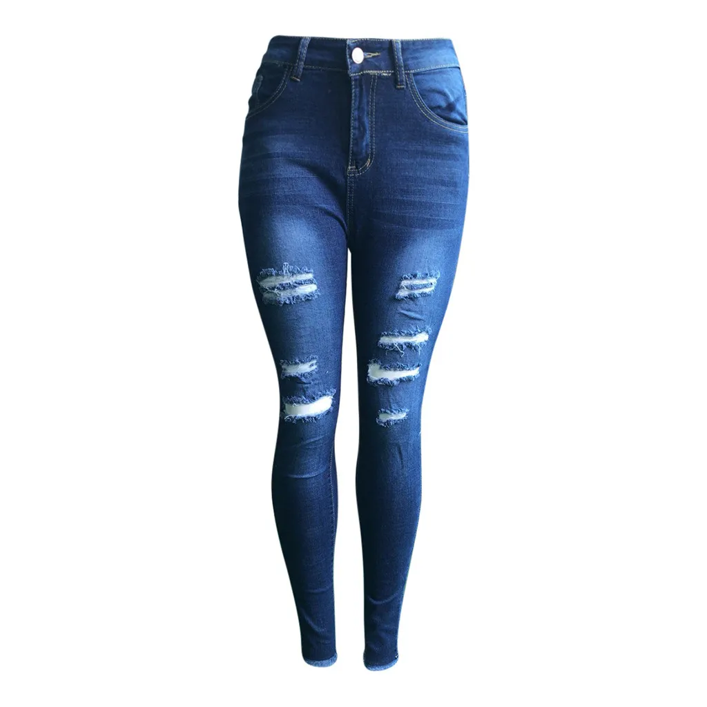 Новинка 2019 повседневные ультратонкие синие джинсы с дырками женские узкие