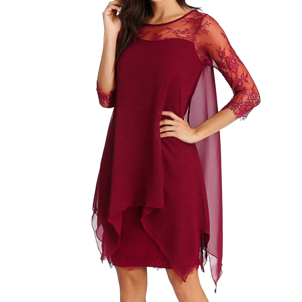 Женское платье больших размеров летнее элегантное кружевное средней длины в