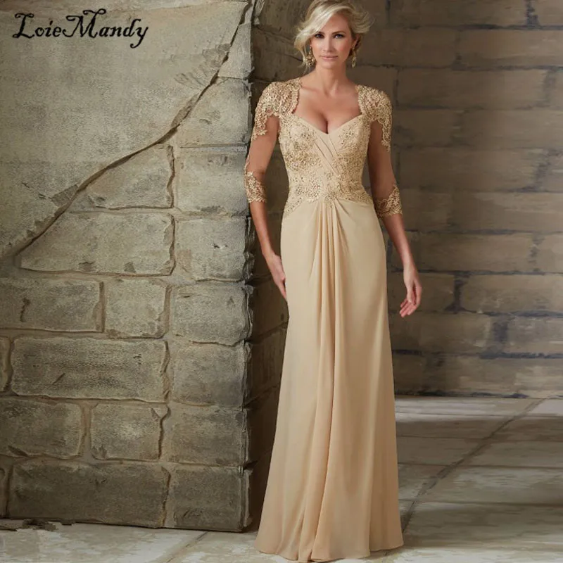 

Женское платье-Русалка для матери невесты, длинное кружевное платье цвета шампанского с аппликацией для свадебной вечеринки, 2021