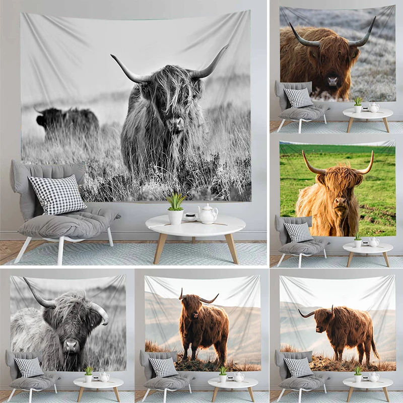 

3D Highland Cow Print Tapestry Animal Wall Hanging Decoration