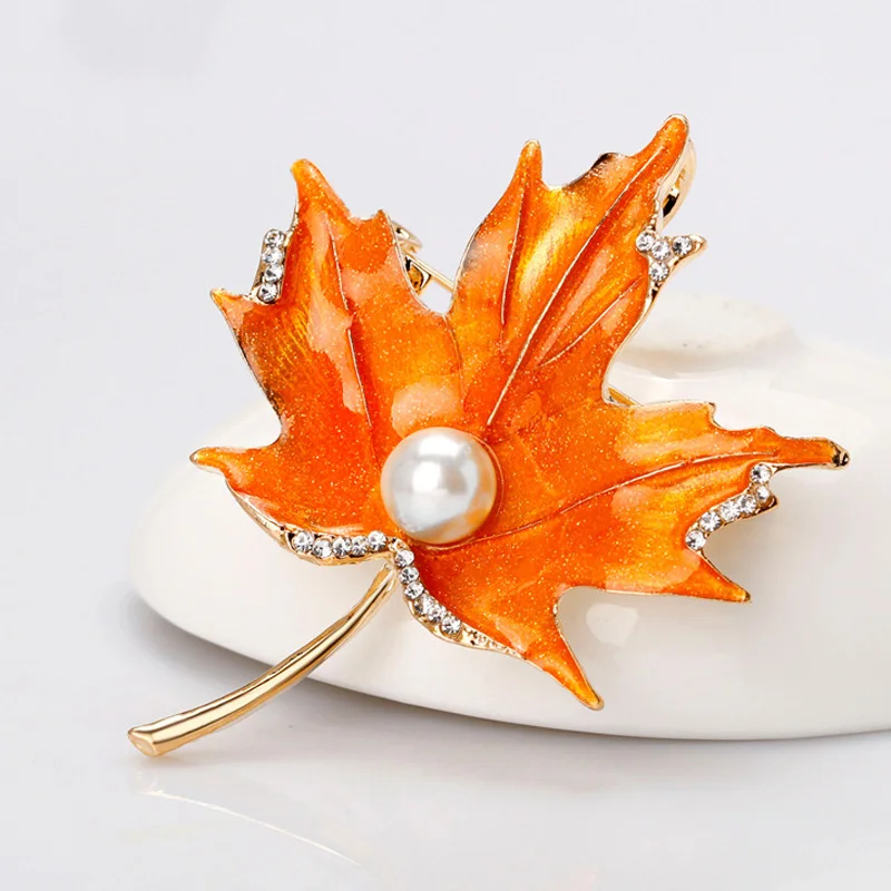Модные эмалированные броши в виде листьев жемчуга для женщин 2020 Канада Кленовый