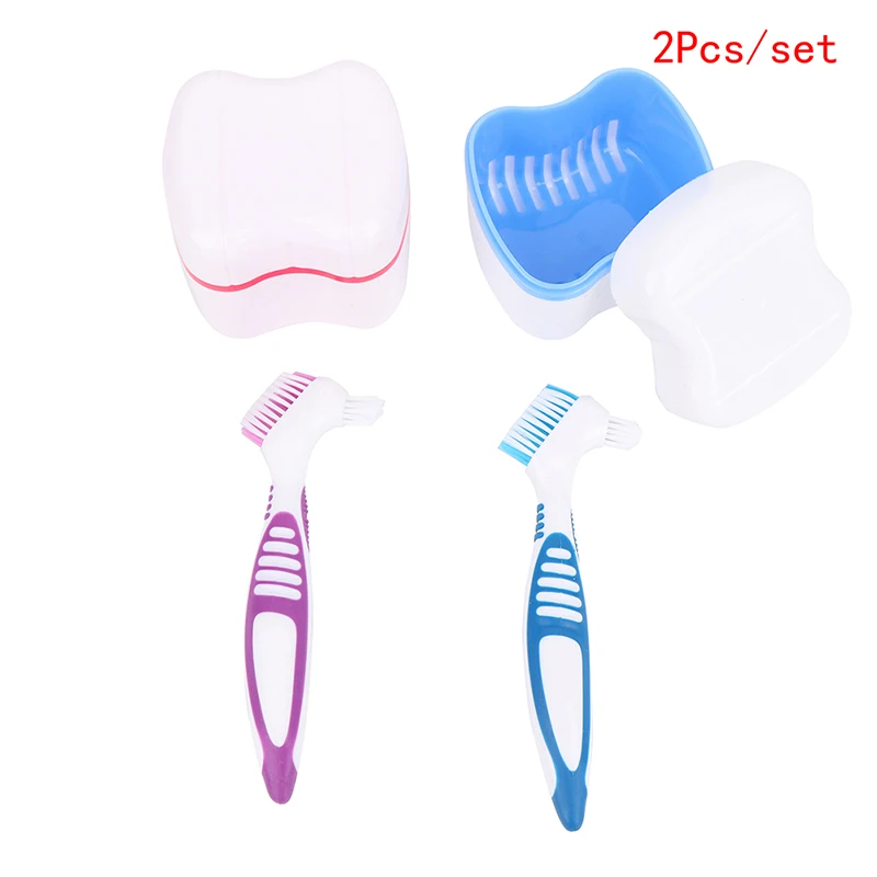 

2Pcs/set Denture Box Brush Set Retainer Cleanning Denture Case Brush Toothbrush False Teeth New
