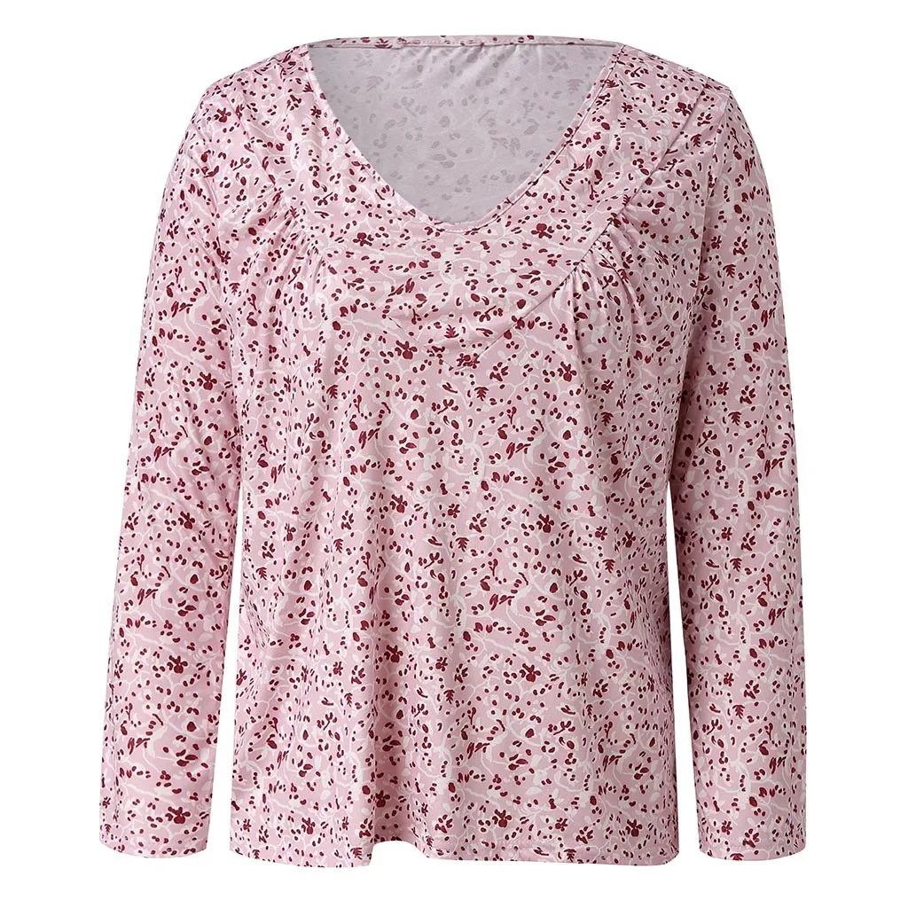Одежда зимняя повседневная блузка с принтом Флорал плюс-сайз мода V-образным вырезом основные верха женская женский длинный рукав рубашка блузка пуловер.