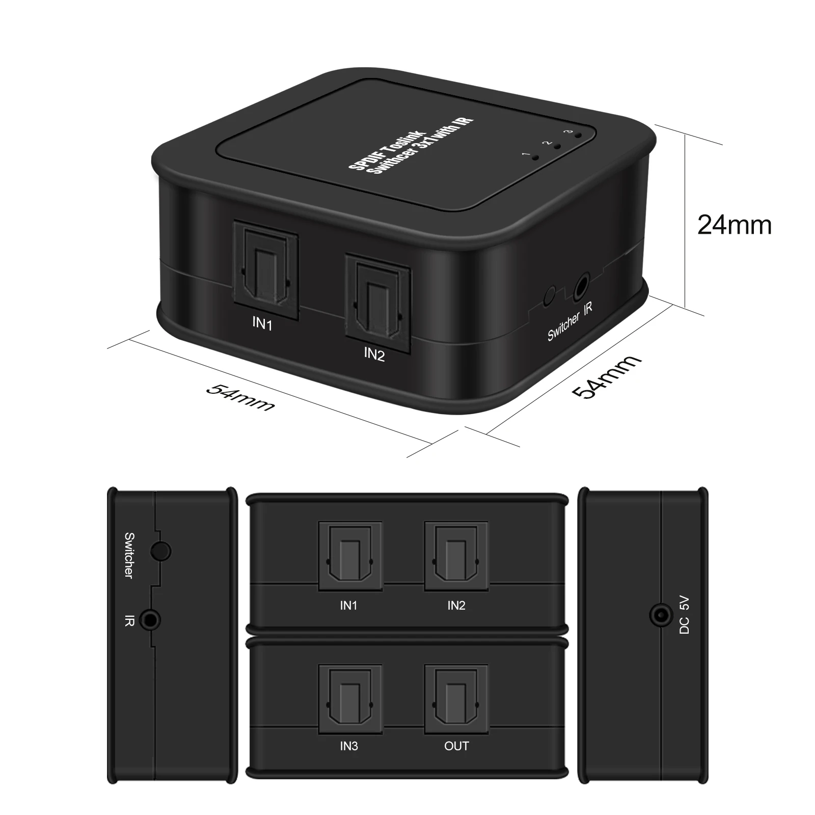 3 в 1 цифровой аудиопереключатель из оптического волокна с поддержкой LPCM2.0/DTS/Φ