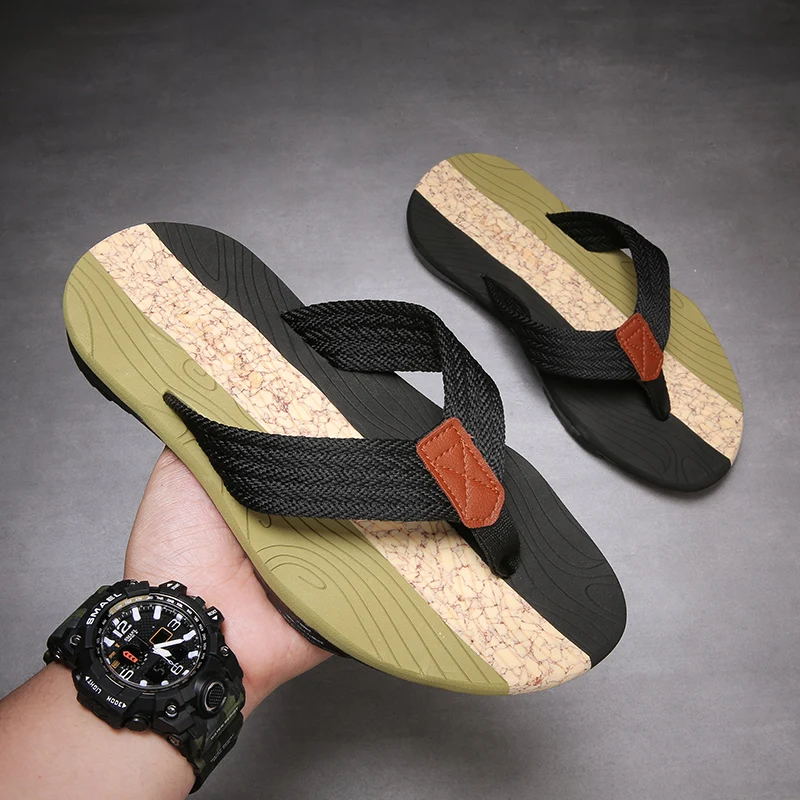 

Мужские массажные шлепанцы, черные пляжные тапочки, износостойкие тапочки для улицы, ручная работа