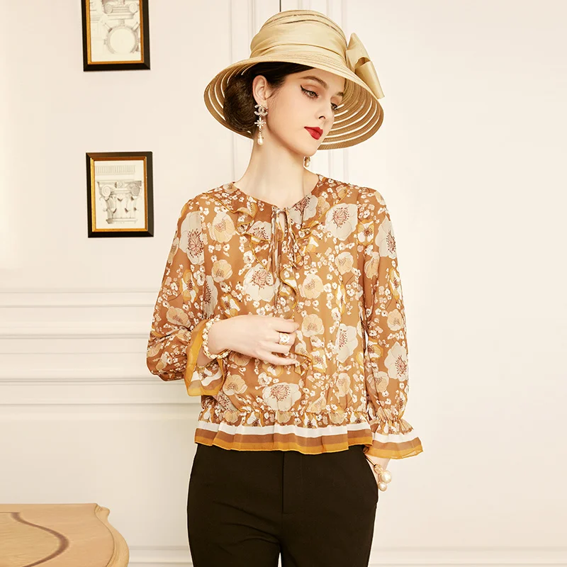 

SHZQ Silk Shirt Women's 2021 Autumn New Lace Up Long Sleeve Top Fashion Mulberry Silk Women's Shirt