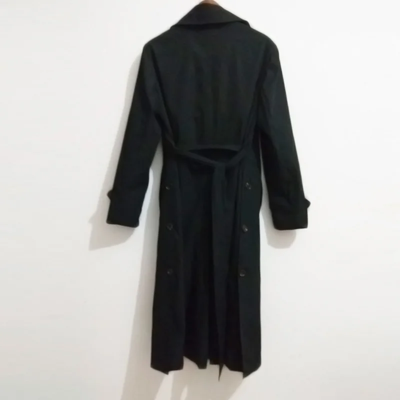 

Женский двубортный Тренч, черная английская Повседневная ветровка выше колена, весна-осень