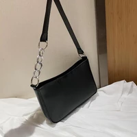 casual pu leather sling handbag purse women elegant chain shoulder crossbody bag popular simple solid female daily bag