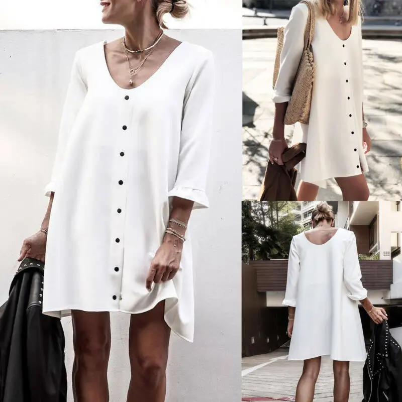 

Популярное женское свободное Повседневное платье Hirigin, пикантное вечернее короткое вечерние-платье с длинным рукавом и V-образным вырезом