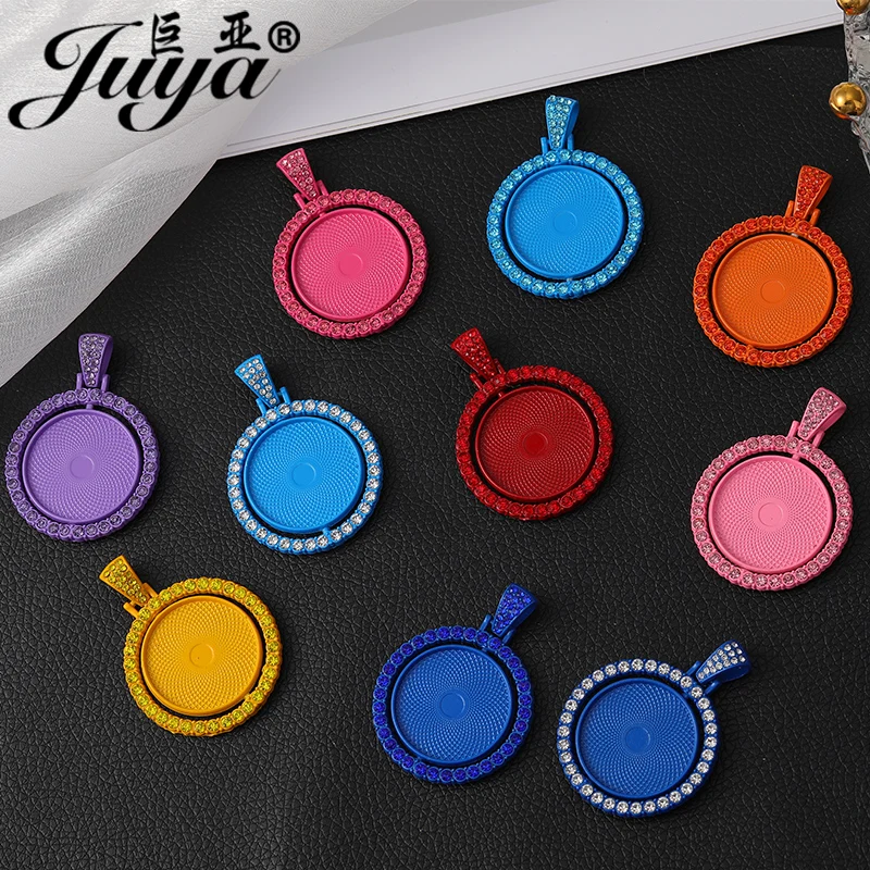 

3PCS Rotatable Double Sided Pendant Cabochon Base 25mm CZ Zircon Blank Tray For Jewelry Making Diy Handmade Necklaces Findings