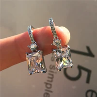 korean minimalist zircon heart square earrings for women luxury exquisite geometric drop earrings female party wedding jewelry