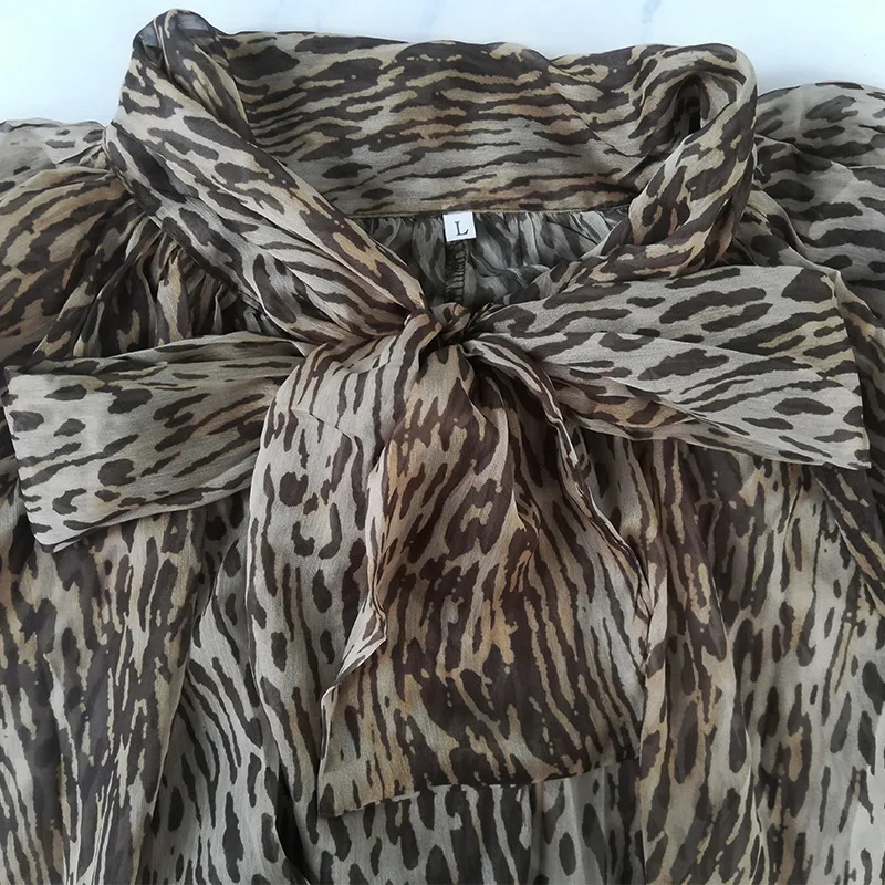 Леопардовое Платье женское винтажное подставка с воротником осеннее платье 2019