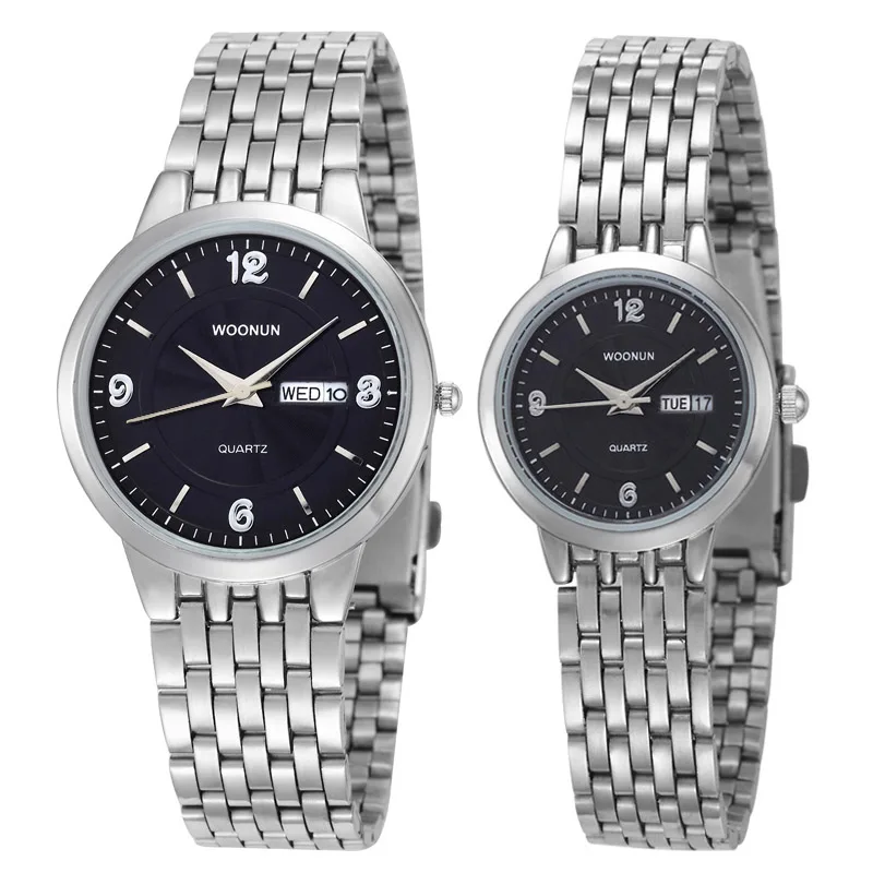 Fashion Clock Stainless Steel Calendar Quartz-Watches WOONUN Luxury Brand Couple Watches For Lovers Ultra Thin Watches Men Women
