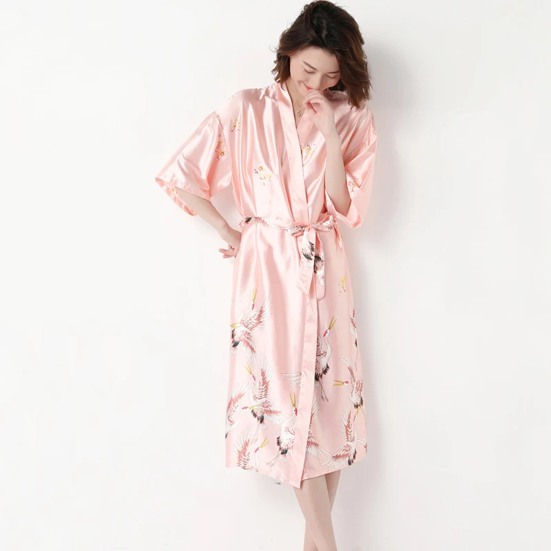 long robe 4 Большие размеры 3XL свадебное платье подружки невесты женские атласные шарфы кимоно банное платье сексуальное длинное платье с цветочным принтом - Цвет: long robe 4
