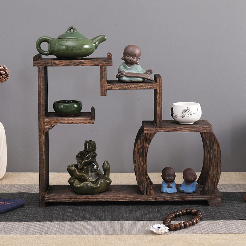 

Small Solid Wood Chinese Style Tea Pot Tray Burn Paulownia Hand Polished Antique-and-curio Shelves Teapot Set