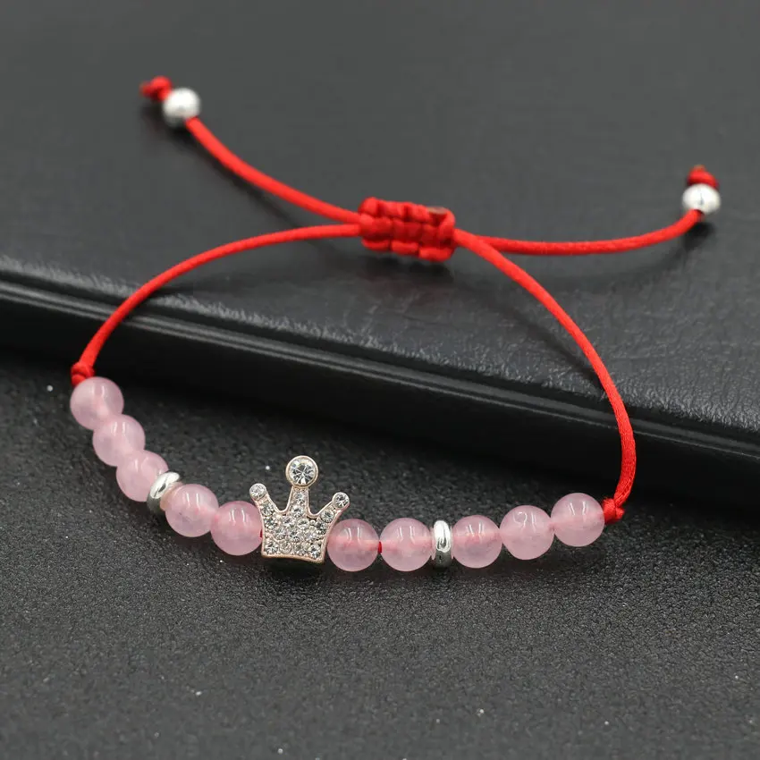 Минималистский Циркон Корона из розового золота бусины розовых камней Браслет