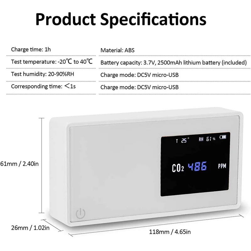

Air Quality Monitor, Indoor CO2 Meter, Temperature and Relative Humidity Carbon Dioxide Detector for Home Office