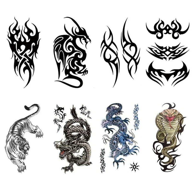 Тату наклейки водостойкие на грудь и спину Временные татуировки тигр змея