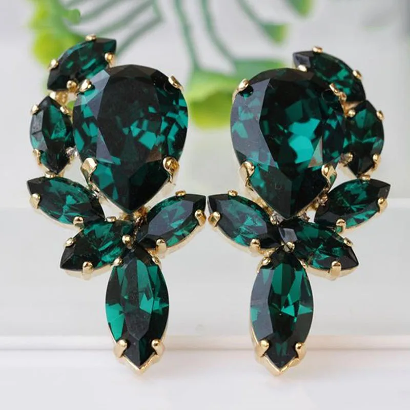 

Fashion Geometric Green Teardrop Water Droplet Shaped Crystal Stud Earrings for Women Party Wedding Engagement Jewelry