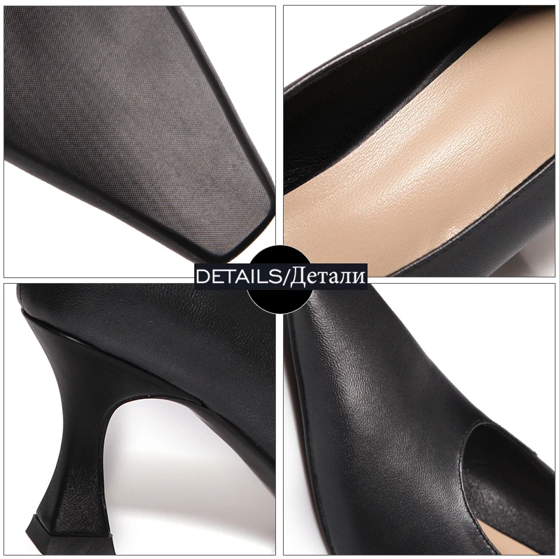 

ISNOM Soft Sheepskin Pumps for Women Shoes Strange High Heels Square Toe Pumps Genuine Leather Shoes Woman Vintage