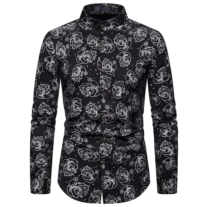 Блестящая золотая рубашка с принтом Санта Клауса и фольги мужская Тонкая