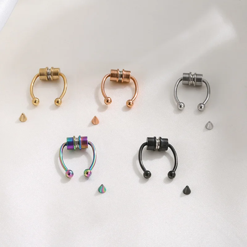 

Fake Piercing Nose Ring Hoop Stainless Steel Septum Rings Female Gift Magnetic Hip Hop Rock Punk Body Jewelry
