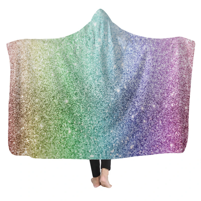 Одеяло с капюшоном и принтом радуги домашний теплый флисовый плед одеяло для