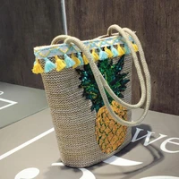 straw summer tassel handbags women sequin pineapple beach bag boho woven shoulder bags basket party market shopping tote
