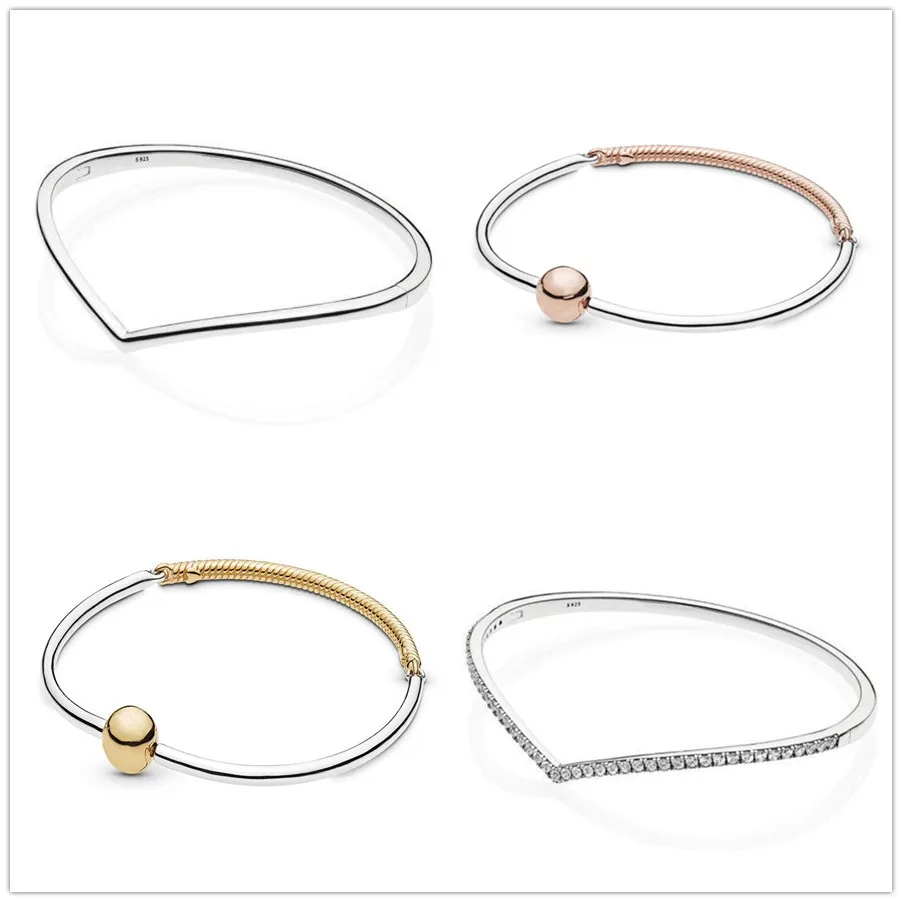 

Authentic 925 Sterling Silver Shimmering Wish Cubic Zirconia Snake Chain Bracelet Bangle Fit Women Bead Charm Fashion Jewelry